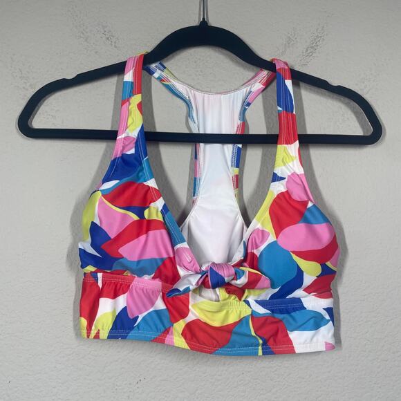 ModCloth Small Annika Crop Bikini Top Swimwear Pink Racerback Tie Front - Picture 2 of 10